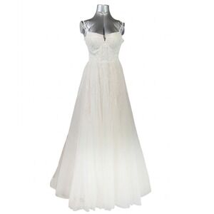 Martina Liana Ivory Beaded Sequin Tulle A-Line Wedding Dress Gown  sz 10 *defect